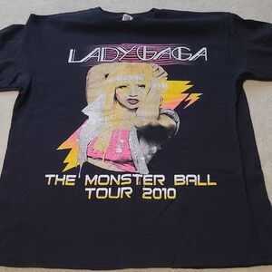 Lady Gaga The Monster Ball Tour 2010 Short Sleeve Black Tee